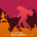 Happy Dussehra, Rama and Ravana poster, Ram and Ravan festival banner, vector illustration