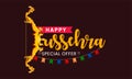 Happy Dussehra special offer. Indian festival celebration. Victory of good over evil. Vector typography text with celebration