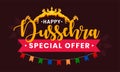 Happy Dussehra special offer. Indian festival celebration. Victory of good over evil. Vector typography text with celebration