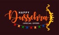 Happy Dussehra special offer sale. Indian festival celebration. Victory of good over evil. Vector typography text