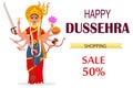 Happy Dussehra vector illustration for sale, shopping. Maa Durga on white background Royalty Free Stock Photo