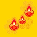 Happy dussera illustration. Diwali banner poster banner on orange background with burning diya