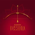 Happy dusshera beautiful festival card with golden bow and arrow