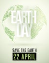 Happy Earth Day. 22 April. Abstract green planet earth from grass on a light background. Save the Earth. Text from paper letters. Royalty Free Stock Photo