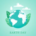Happy Earth Day, 22 April banner. Vector World map vector illustration. Royalty Free Stock Photo