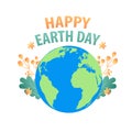 Happy Earth Day Banner with flobe and flowers Royalty Free Stock Photo