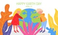 Happy Earth Day Banner. Little cute boy and girl are hugging planet. World environment day background. Save the earth Royalty Free Stock Photo