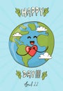 Happy earth day card of cute planet with heart