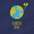 Happy Earth Day concept in cartoon style. Save World grunge design. Planet poster with sign of love Royalty Free Stock Photo