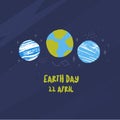 Happy Earth Day concept in cartoon style. Save World grunge design. Planet poster with sign of love Royalty Free Stock Photo