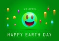 Happy Earth day with cute smiling emoji face of planet earth. 3d Smiley cartoon happy face emoticon modern design for