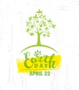 Happy Earth Day Eco Sustainable Design Element. Vector Rough Banner Concept On Grunge Background