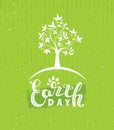 Happy Earth Day Eco Sustinble Design Element. Vector Rough Banner Concept On Grunge Background