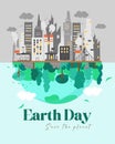 Happy earth day. Ecology concept. Design with globe map for prints, flyers, covers, banners design. Eco concepts. Vector Royalty Free Stock Photo