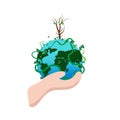 Happy earth day, environment nature protection hand holding abstract background vector illustration