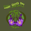 Happy Earth Day hand lettering card, background. Vector illustration with leaves for banner, poster.