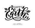 Happy Earth Day lettering vector illustration with leaves. Hand drawn text design for World Earth Day 22 April Royalty Free Stock Photo
