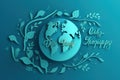 Happy Earth Day handwritten lettering with the globe on a blue background Happy Earth Day. Generative AI Royalty Free Stock Photo