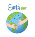 Happy Earth day. Human hugging cheerful planet on white background, illustration