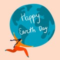 Happy Earth Day holiday. Woman holds globe Royalty Free Stock Photo