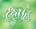 Happy Earth Day lettering vector illustration with leaves. Hand drawn text design for World Earth Day 22 April Royalty Free Stock Photo