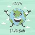 Happy Earth Day. Planet Earth Cartoon Character Smiling. Vector illustration Royalty Free Stock Photo