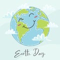 Happy Earth Day. Planet Earth Cartoon Character Smiling. Vector illustration Royalty Free Stock Photo