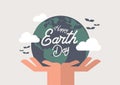 Happy Earth Day poster, banner design, Globe in hands illustration vector Royalty Free Stock Photo