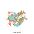 Happy Earth day poster with the earth, clouds, lettering Royalty Free Stock Photo