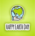 Happy Earth day poster.Hand-drawn Earth in Hand. Line vector icon of the Earth.