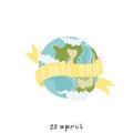 Happy Earth day poster with the earth, clouds, lettering