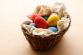 Happy Easer eggs in a basket Royalty Free Stock Photo
