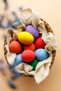 Happy Easer eggs in a basket Royalty Free Stock Photo