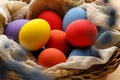 Happy Easer eggs in a basket Royalty Free Stock Photo