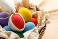 Happy Easer eggs in a basket Royalty Free Stock Photo
