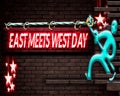 Holiday East Meets West Day, Neon Text Effect on Bricks Background