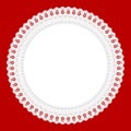 Openwork embroidery white on a red background