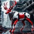 Red cyber deer robot made of red melal. Royalty Free Stock Photo