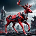 Red cyber deer robot made of red melal Royalty Free Stock Photo