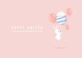 Happy Easter, adorable rabbit flying with fancy egg and balloons on pastel background, minimal style greeting card, banner poster Royalty Free Stock Photo