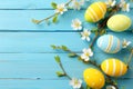 Happy easter adornments Eggs Easter family Basket. White Easter basket Bunny Renewal. Easter tablecloth background wallpaper Royalty Free Stock Photo