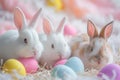 Happy easter amiable Eggs Candy Basket. White vivacious Bunny colorful. Cobalt blue background wallpaper