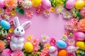 Happy easter amusing Eggs Invisible Easter Eggs Basket. White bunny hop Bunny traditional card. Faith background wallpaper Royalty Free Stock Photo