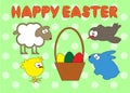 Happy Easter animal set on green peas background.