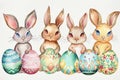 Happy easter Ascension Eggs Church Basket. White Bunny Bunny Easter egg roll. Easter festivity background wallpaper Royalty Free Stock Photo