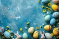 Happy easter Baby blue Eggs Easter basket Basket. White chocolate egg Bunny resurrection. Easter brunch background wallpaper Royalty Free Stock Photo