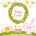 Happy Easter background with cartoon cute bunny Royalty Free Stock Photo