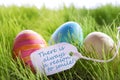 Happy Easter Background With Colorful Eggs And Label With Life Quote Royalty Free Stock Photo