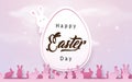 Happy Easter background. Easter egg with rabbits in pink tone color