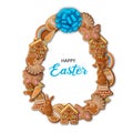 Happy easter background egg shaped frame with gingerbread cookies